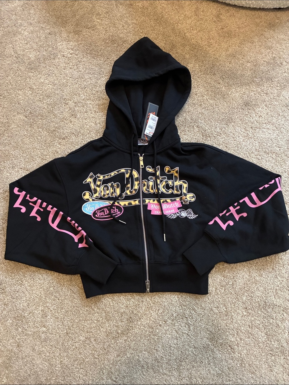 Von Dutch crop Zip Hoodie w/Sleeve Graphics & frontLogo with embroidered accents